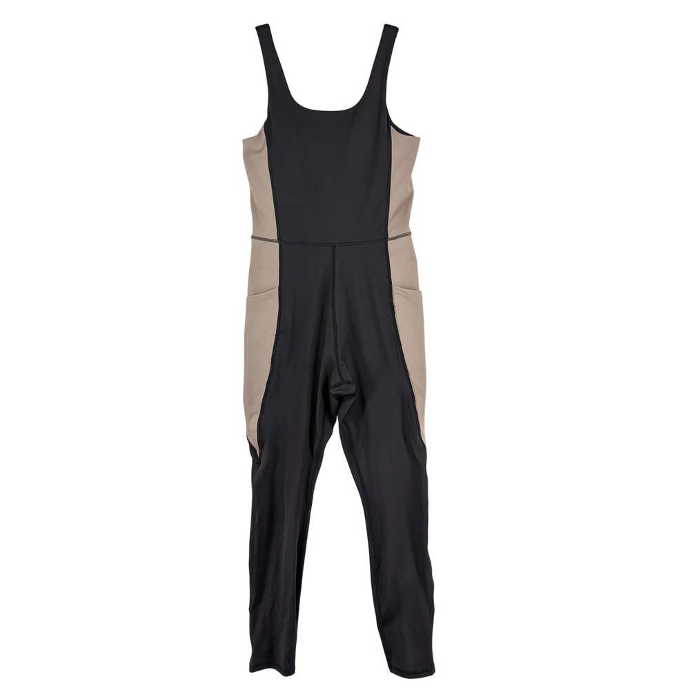 Women's Two-Tone Black and Taupe Stretch Jumpsuit